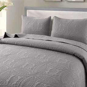 img 2 attached to Travan Bedspread Quilt Set: Premium 3-Piece Oversized Grey Coverlet with Shams - Queen Size Quilted Embossed Design