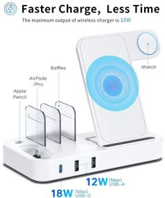 img 3 attached to 🔌 7-в-1 Беспроводная зарядная станция Tiitarn с быстрой зарядкой, 2 USB-портами и PD - настольная зарядная база для iPhone, iPad, AirPods, iWatch, Apple Pencil, Android, Samsung.