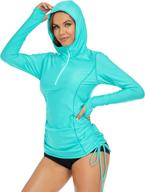 👚 inno women's long sleeve hooded rash guard shirt with adjustable ruched sides, upf 50+ half-zip workout top logo