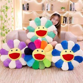 img 3 attached to 🌻 Colorful Plush Sunflower Throw Pillow - Murakami Smile Face Flower Floor Pillow - Sun Flower Plush Toy for Home, Bedroom, Shop, and Restaurant Decor - Pet Cushion Mat