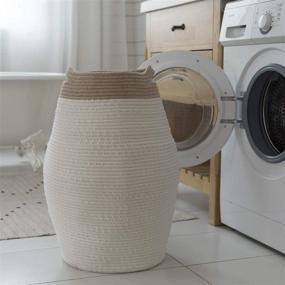 img 2 attached to 🧺 LA JOLIE MUSE Jumbo Laundry Hamper 24 Inch - White & Linen, Tall Cotton Rope Woven Basket Hamper for Laundry Clothes Bathroom: Efficient Storage Solution
