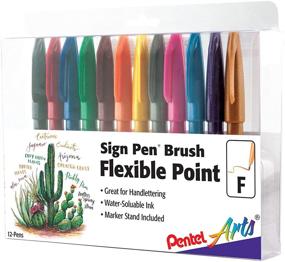 img 4 attached to 🎨 Pentel Arts Sign Pen Touch: Наконечник с кистью Fude, 12 разноцветных маркеров на подставке - универсальный творческий инструмент для художников и каллиграфов!