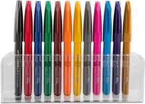 img 3 attached to 🎨 Pentel Arts Sign Pen Touch: Наконечник с кистью Fude, 12 разноцветных маркеров на подставке - универсальный творческий инструмент для художников и каллиграфов!