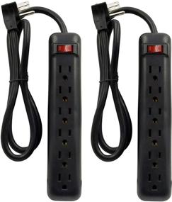 img 4 attached to 💡 Black 6-Outlet Power Strip with 3 ft Power Cord, Low-Profile Flat Plug, 3 Prong Grounded Plug - 2-Pack