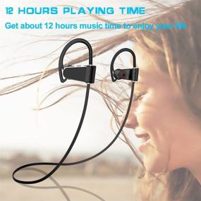 img 1 attached to 🎧 JFBASE Premium Wireless Bluetooth Headphones with Mic - 12 Hours Playtime, IPX7 Waterproof, Noise-Cancelling Stereo Sport Earbuds for Running, Workout, Gym