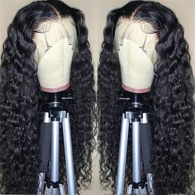 img 2 attached to 👩 Lace Front Wigs Human Hair Pre Plucked Water Wave 13x4 Lace Frontal Wigs with Baby Hair - Black Women, Natural Hairline, 150% Density (20 Inch)