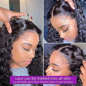 img 3 attached to 👩 Lace Front Wigs Human Hair Pre Plucked Water Wave 13x4 Lace Frontal Wigs with Baby Hair - Black Women, Natural Hairline, 150% Density (20 Inch)