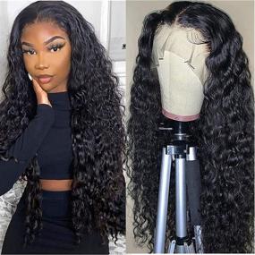 img 4 attached to 👩 Lace Front Wigs Human Hair Pre Plucked Water Wave 13x4 Lace Frontal Wigs with Baby Hair - Black Women, Natural Hairline, 150% Density (20 Inch)