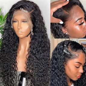 img 1 attached to 👩 Lace Front Wigs Human Hair Pre Plucked Water Wave 13x4 Lace Frontal Wigs with Baby Hair - Black Women, Natural Hairline, 150% Density (20 Inch)