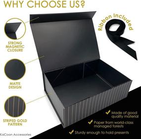 img 1 attached to 🎁 KaCoon Accessories- Large Collapsible Magnetic Gift Box with Long Ribbon, Chic & Simple Style, 14”x9.5”x4.5”, Matte Black, Gift Box with Magnetic Closure