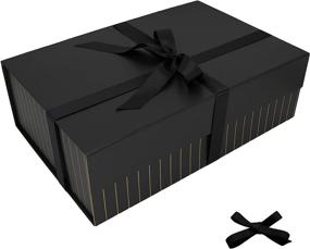 img 4 attached to 🎁 KaCoon Accessories- Large Collapsible Magnetic Gift Box with Long Ribbon, Chic & Simple Style, 14”x9.5”x4.5”, Matte Black, Gift Box with Magnetic Closure