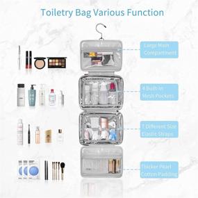 img 3 attached to 🛍️ NXPOY Toiletry Bag for Women and Men - Hanging Travel Organizer with 4 Compartments, Waterproof Grey Makeup Cosmetic Bag for Toiletries Kit Accessories