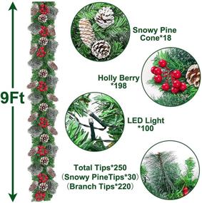 img 3 attached to 🎄 AMENON 9 Ft 100LED Prelit Artificial Christmas Garland Lights Timer 8 Modes: Snowy Bristle Pinecone Berry Xmas Decorations for Mantle, Fireplace, Indoor & Outdoor Home