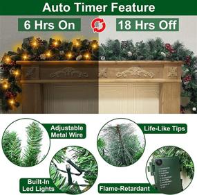 img 1 attached to 🎄 AMENON 9 Ft 100LED Prelit Artificial Christmas Garland Lights Timer 8 Modes: Snowy Bristle Pinecone Berry Xmas Decorations for Mantle, Fireplace, Indoor & Outdoor Home