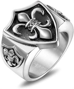 img 1 attached to NanMuc Vintage Punk Fleur De Lis Rings - Unisex Stainless Steel Statement Ring for Men and Women - Available in Sizes 8-12 - Perfect Birthday Gift