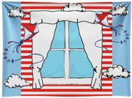 🎈 funnytree 8x6ft durable fabric cartoon window kite photography backdrop red white stripes background for kid baby shower birthday party decoration banners, supplies, favors, photo booth, washable logo