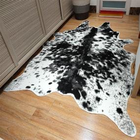 img 1 attached to JACCAWS Faux Cowhide Rug: Large Black and White/Gray Cow Print 🐄 Rug with Non-Slip Backing - Cute Animal Print Rug (5.4ft x 6.6ft)