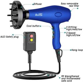 img 2 attached to 💇 1875w Professional Ionic Hair Dryer with Concentrator, Diffuser, and Comb - 2 Speeds, 3 Heat Settings, Powerful DC Motor, 2.65M Salon Cable - Black Blow Dryer