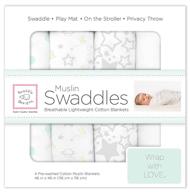 swaddledesigns cotton muslin swaddle blankets set - goodnight starshine - 46x46 inch | 4-pack logo