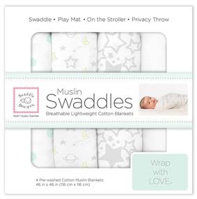 img 4 attached to SwaddleDesigns Cotton Muslin Swaddle Blankets Set - Goodnight Starshine - 46x46 Inch | 4-Pack