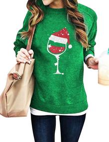 img 4 attached to 🎅 SUPEYA Women's Christmas Sweatshirt Red Wine Glass Festive Pullover Xmas Santa Hat Graphic Blouse Tshirt Tops