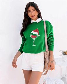 img 3 attached to 🎅 SUPEYA Women's Christmas Sweatshirt Red Wine Glass Festive Pullover Xmas Santa Hat Graphic Blouse Tshirt Tops