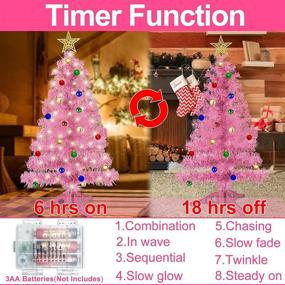 img 2 attached to 🎄 TURNMEON 3 фута ёлочка с таймером, 50 теплых огоньков, 30 шаров для украшения своими руками, звезда на вершину, 8 режимов, работает от батарей, искусственная узкая полная елочка для декора на Рождество, праздничный стол в домашних условиях - розовая.