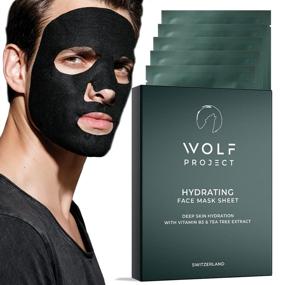 img 4 attached to WOLF PROJECT Hydrating Sheet Mask (5 Pack) - Men's Hydrating and Moisturizing Face Mask with Natural Serum, Bamboo Charcoal Sheets, Vitamin B3, and Hyaluronic Acid for Glowing Skin