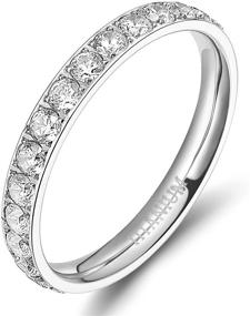 img 4 attached to 💍 3mm Titanium Women's Engagement Ring with Cubic Zirconia, Eternity Wedding Band - Sizes 3 to 13.5