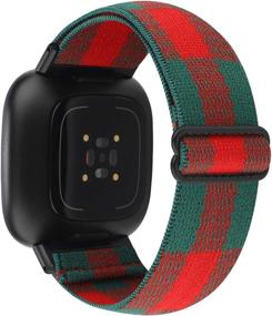 img 4 attached to Улучшите свою Fitbit Versa 3/Sense с регулируемым эластичным 🌟 ремешком для часов: красно-зеленый клетчатый ремешок для безупречного стиля и комфорта.