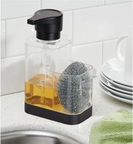 img 3 attached to 🧼 mDesign Plastic Kitchen Sink Countertop Soap Dispenser Pump Caddy with Sponge Storage Compartment - Clear/Matte Black