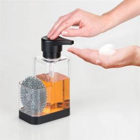 img 2 attached to 🧼 mDesign Plastic Kitchen Sink Countertop Soap Dispenser Pump Caddy with Sponge Storage Compartment - Clear/Matte Black