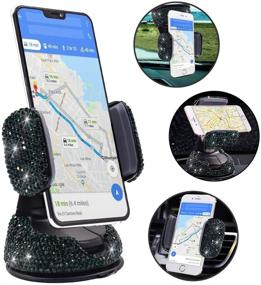 img 3 attached to 📲 Enhanced Bling Rhinestone Car Phone Holder: Adjustable Windshield & Dashboard Mount for Easy View GPS Screen, Compatible with iPhone 5-SE, XS-XR, S20 (Green)