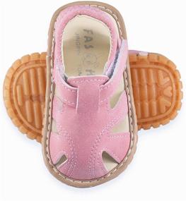 img 2 attached to Infant Summer Sandals with Squeaky Rubber Sole, Closed-Toe Non-Slip Shoes for Baby Boys and Girls - Perfect for Toddler First Walkers