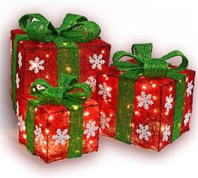 img 4 attached to 🎁 Sparkling Christmas Gift Box Set - Set of 3 Lighted Red Green Gift Box Decorations for Festive Yard and Home Décor in Small, Medium, and Large Sizes