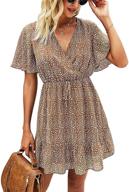 🐆 stylish and flattering kirundo women's summer dress: short sleeve ruffle leopard print mini dress with belt logo