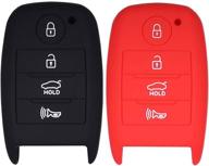 lcyam silicone key fob cover smooth soft rubber case 4 button for kia rio niro optima sportage sorento forte soul smart remote (black red) logo