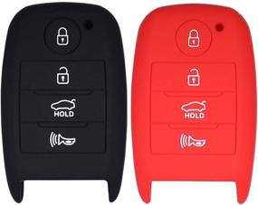 img 4 attached to Lcyam Silicone Key Fob Cover Smooth Soft Rubber Case 4 Button For Kia Rio Niro Optima Sportage Sorento Forte Soul Smart Remote (Black Red)