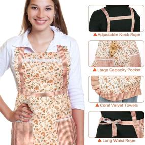 img 2 attached to Кухонные апроны с цветочным узором - Набор из 3 мягких цветочных апронов для женщин-поваров - Регулируемые и с карманами апроны, идеально подходящие для кухни, выпечки, садоводства и чистящих принадлежностей для дома - Доступны в 3 ярких цветах.