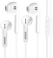 🎧 (2 pack) wired stereo earbuds for iphone/ipad/ipod with mic & volume control, noise cancellation, iphone 12/11/se compatible logo