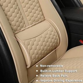 img 2 attached to 🚗 Universal Beige Car Seat Cover with Lumbar Support and Headrest Cover - Black Panther, Sideless Design