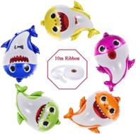 🦈 baby shark balloons 25 inch: 5 pcs sharks family balloons for birthday decorations – premium baby cute shark theme for 1st baby shower party supplies – helium balloon decor for first boy and girl party set логотип