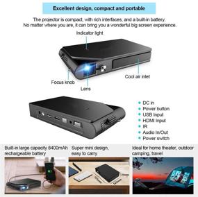 img 1 attached to Mini HD DLP Pocket WiFi Projector with Battery Support, 1080P Airplay, 3D, Small Wireless Portable Pico LED Projector with Built-in Speaker, Auto Keystone, HDMI, USB for Home Theater, Gaming, Movie, TV, DVD, Outdoor