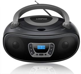 img 4 attached to 🎵 LONPOO Portable Stereo Boombox CD Player with Bluetooth, FM Radio, USB, AUX Input, Earphone Jack Output, Dual Knob Controls (Black + Grey)