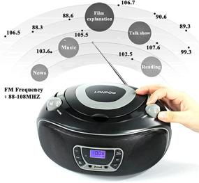 img 3 attached to 🎵 LONPOO Portable Stereo Boombox CD Player with Bluetooth, FM Radio, USB, AUX Input, Earphone Jack Output, Dual Knob Controls (Black + Grey)