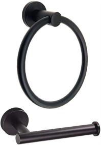 img 4 attached to Modern Matte Black Stainless Steel Bathroom Towel Holder Set - Wall Mounted Hand Towel Ring & Toilet Paper Holder
