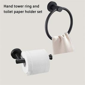 img 3 attached to Modern Matte Black Stainless Steel Bathroom Towel Holder Set - Wall Mounted Hand Towel Ring & Toilet Paper Holder