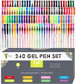 img 4 attached to 🖍️ Colorful Tavolozza 240 Pack Gel Pens Set: 120 Unique Pens + 120 Refills, More Ink, Neon Glitter - Ideal for Adult Coloring Books & Drawing