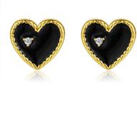 💖 qings rose gold black heart stud earrings: stunning 925 sterling silver jewelry with exquisite sparkling star cubic zirconia - perfect birthday gift for women and girls logo