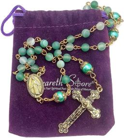 img 1 attached to The Nazareth Store Catholic Green Matte Stone Beads Rosary Necklace: 10mm Pearl Round Beads, Miraculous Medal & Cross - Complete with Velvet Bag